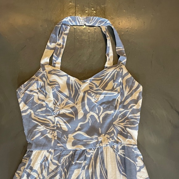 Jessica Simpson Blue White Floral Hawaiian Cami Maxi Dress Linen Sz M Boho Glam - Picture 3 of 8